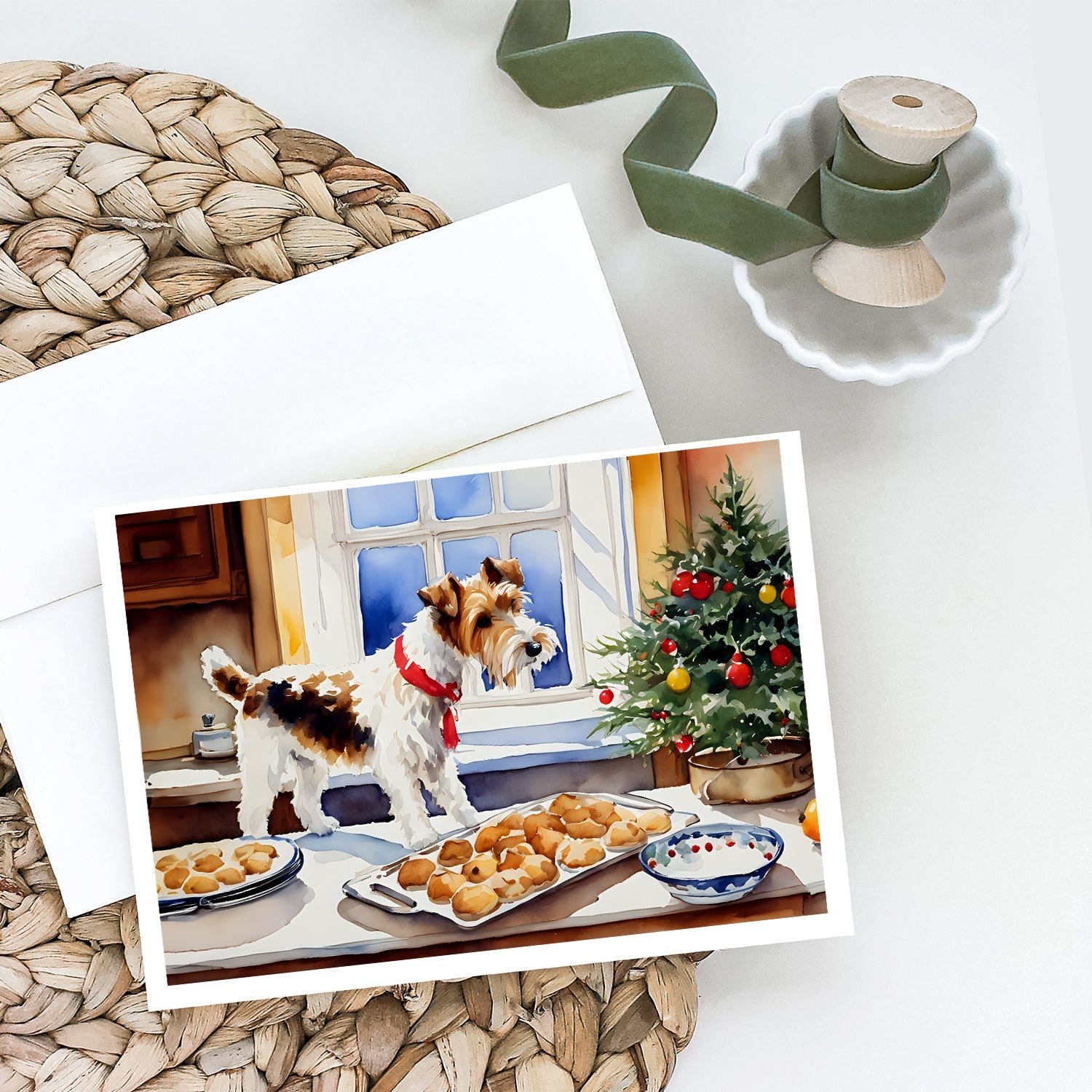 Wire Fox Terrier Christmas Cookies Greeting Cards Pack of 8 Blank Cards with Envelopes Whimsical A7 Size 5x7