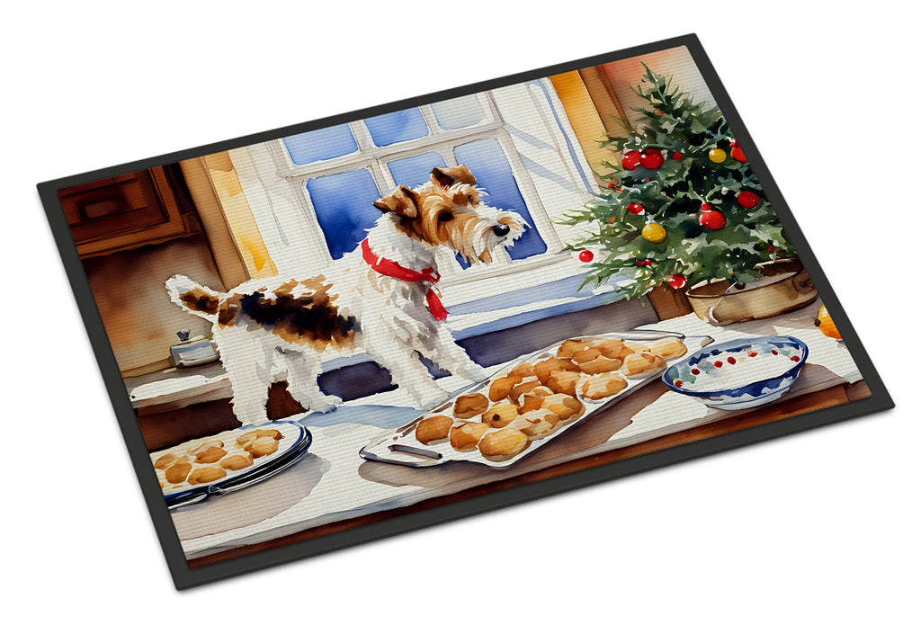 Wire Fox Terrier Christmas Cookies Doormat Indoor Outdoor 24H X 36W Front Door Mat Rugs for Entryway, Non Slip Washable Low Pile,