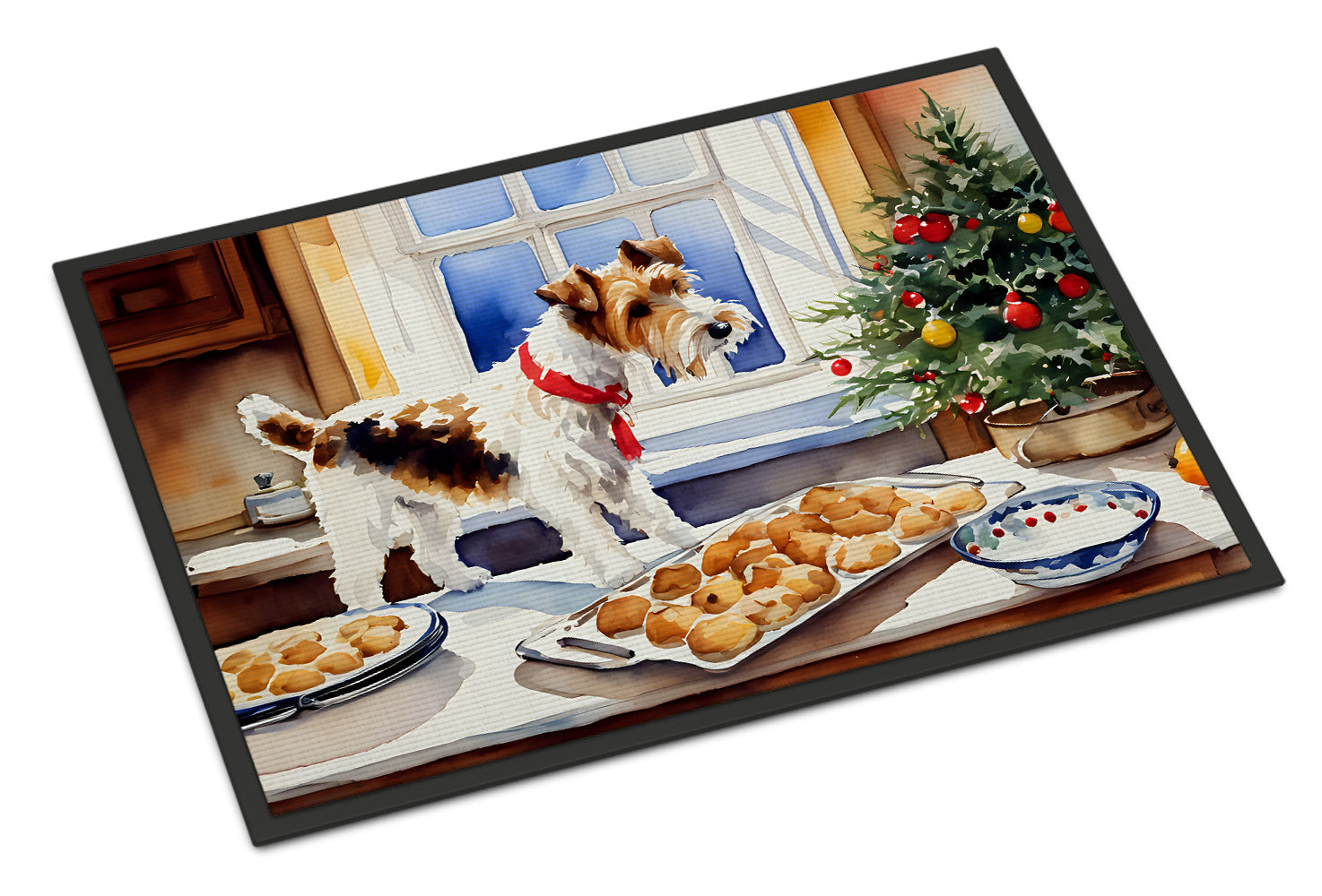 Wire Fox Terrier Christmas Cookies Doormat Indoor Outdoor 24H X 36W Front Door Mat Rugs for Entryway, Non Slip Washable Low Pile,