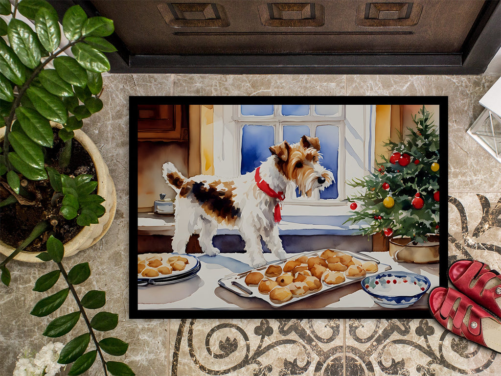 Wire Fox Terrier Christmas Cookies Doormat Indoor Outdoor 24H X 36W Front Door Mat Rugs for Entryway, Non Slip Washable Low Pile,