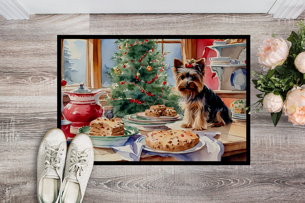 Yorkshire Terrier Yorkie Christmas Cookies Doormat Indoor Outdoor 24H X 36W Front Door Mat Rugs for Entryway, Non Slip Washable Low Pile,