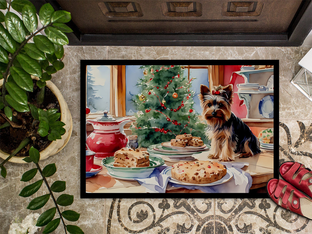 Yorkshire Terrier Yorkie Christmas Cookies Doormat Indoor Outdoor 18H X 27W Front Door Mat Rugs for Entryway, Non Slip Washable