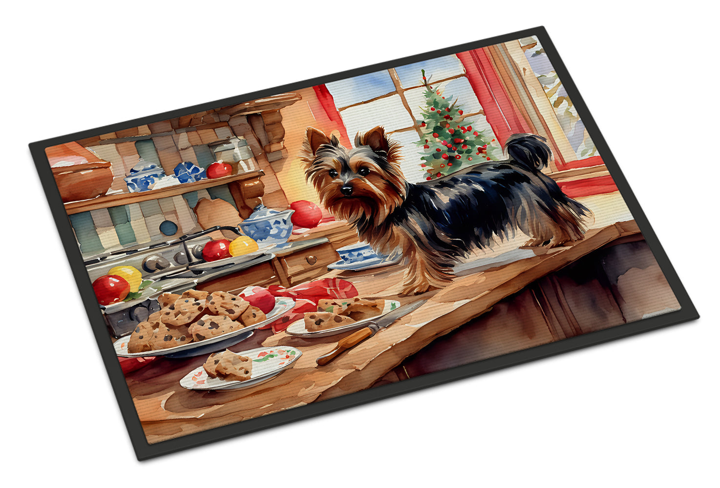 Yorkshire Terrier Yorkie Christmas Cookies Doormat Indoor Outdoor 24H X 36W Front Door Mat Rugs for Entryway, Non Slip Washable Low Pile,