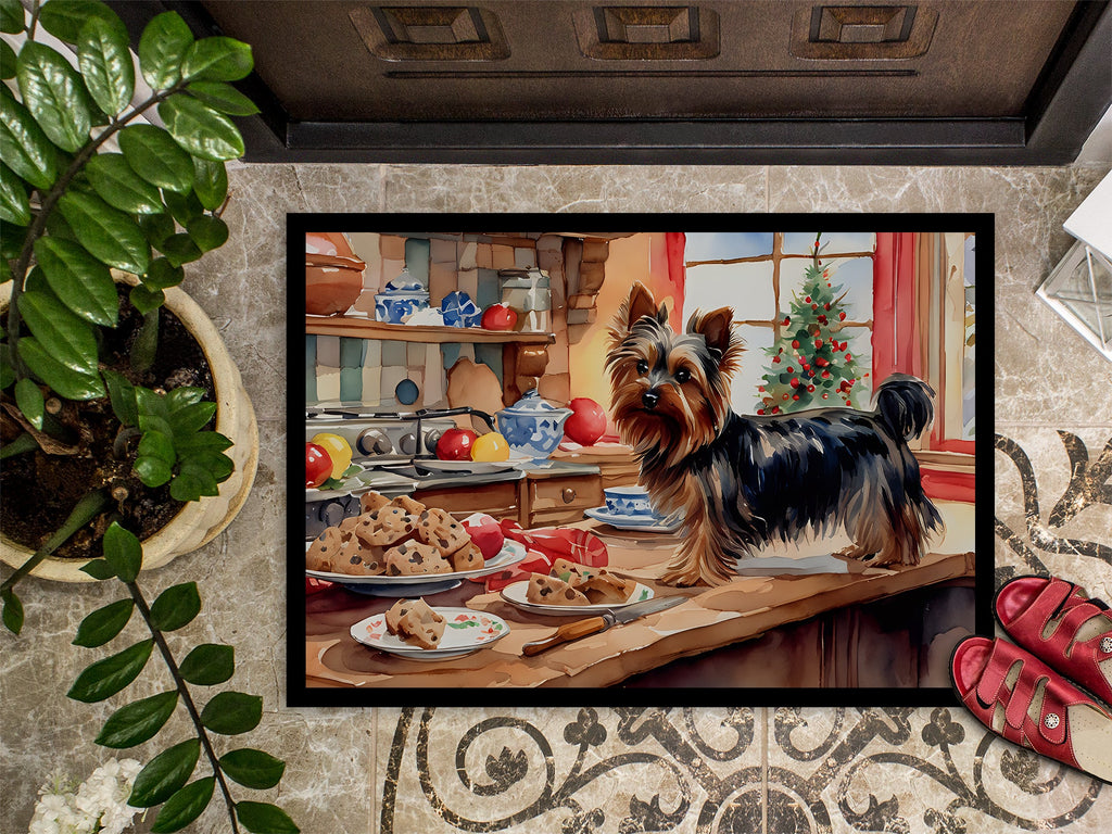 Yorkshire Terrier Yorkie Christmas Cookies Doormat Indoor Outdoor 18H X 27W Front Door Mat Rugs for Entryway, Non Slip Washable