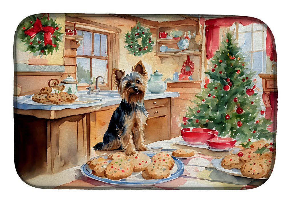 Yorkshire Terrier Yorkie Christmas Cookies Dish Drying Mat Absorbent Dish Drying Mat Pad for Kitchen Counter Dish Drainer Mat for Countertop, 14 x 21", Multicolor