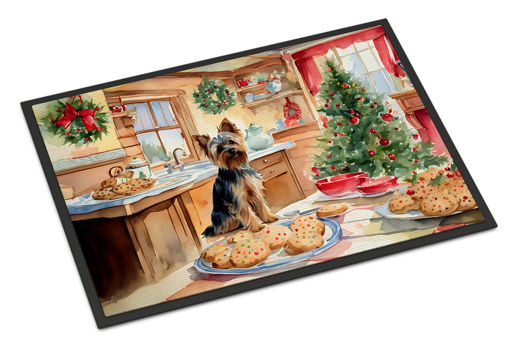Yorkshire Terrier Yorkie Christmas Cookies Doormat Indoor Outdoor 18H X 27W Front Door Mat Rugs for Entryway, Non Slip Washable