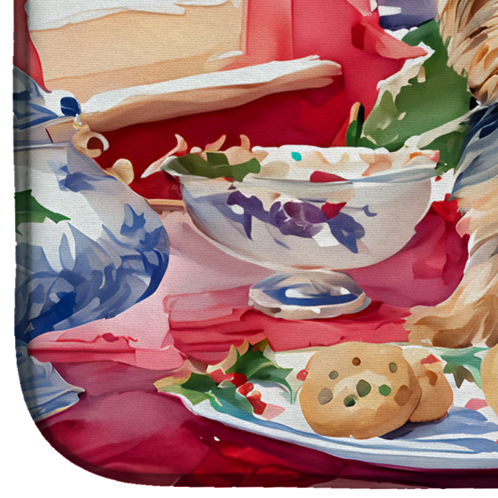 Yorkshire Terrier Yorkie Christmas Cookies Dish Drying Mat Absorbent Dish Drying Mat Pad for Kitchen Counter Dish Drainer Mat for Countertop, 14 x 21", Multicolor