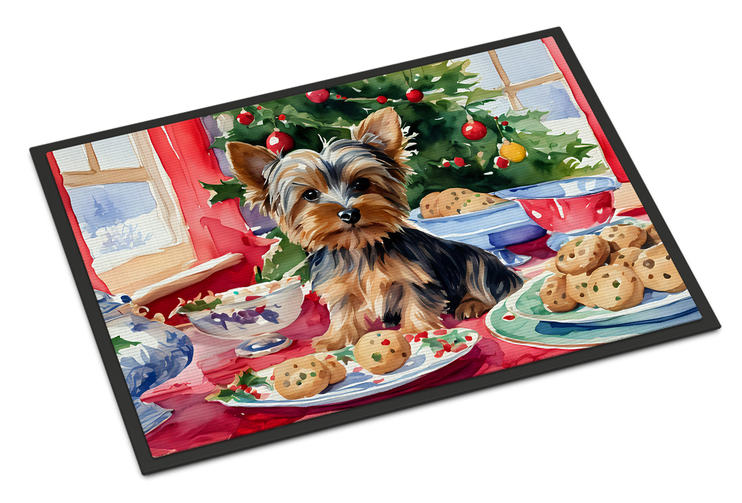 Yorkshire Terrier Yorkie Christmas Cookies Doormat Indoor Outdoor 24H X 36W Front Door Mat Rugs for Entryway, Non Slip Washable Low Pile,