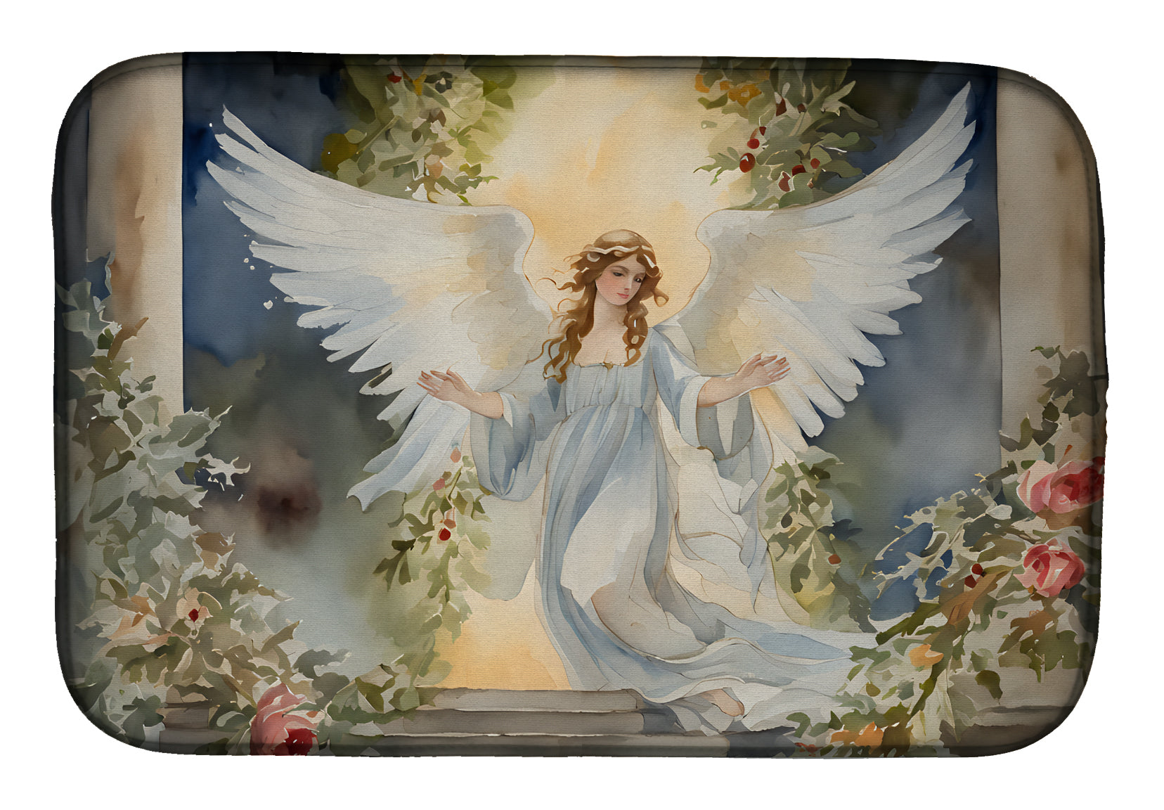 Angel with Floral Arch Christmas Watercolor Dish Drying Mat Absorbent Dish Drying Mat Pad for Kitchen Counter Dish Drainer Mat for Countertop, 14 x 21", Multicolor