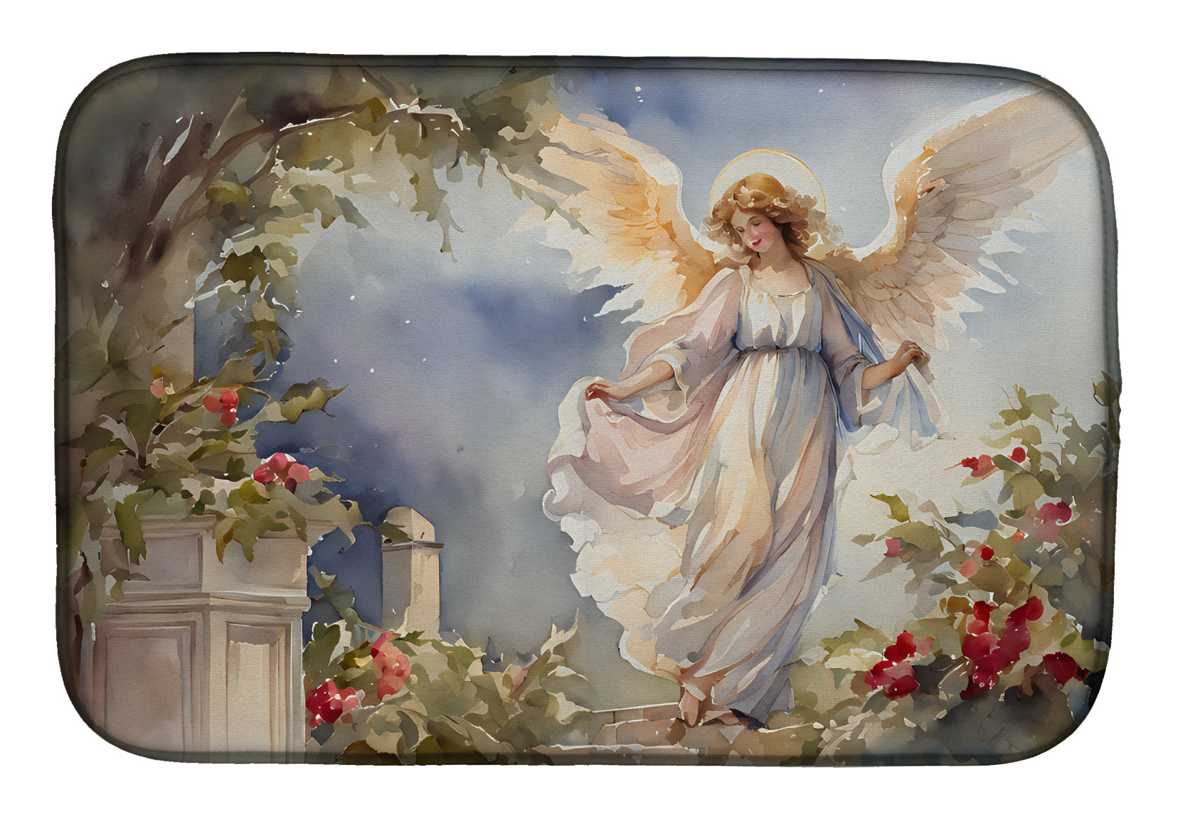 Heavenly Angel Garden Scene Watercolor Dish Drying Mat Absorbent Dish Drying Mat Pad for Kitchen Counter Dish Drainer Mat for Countertop, 14 x 21", Multicolor