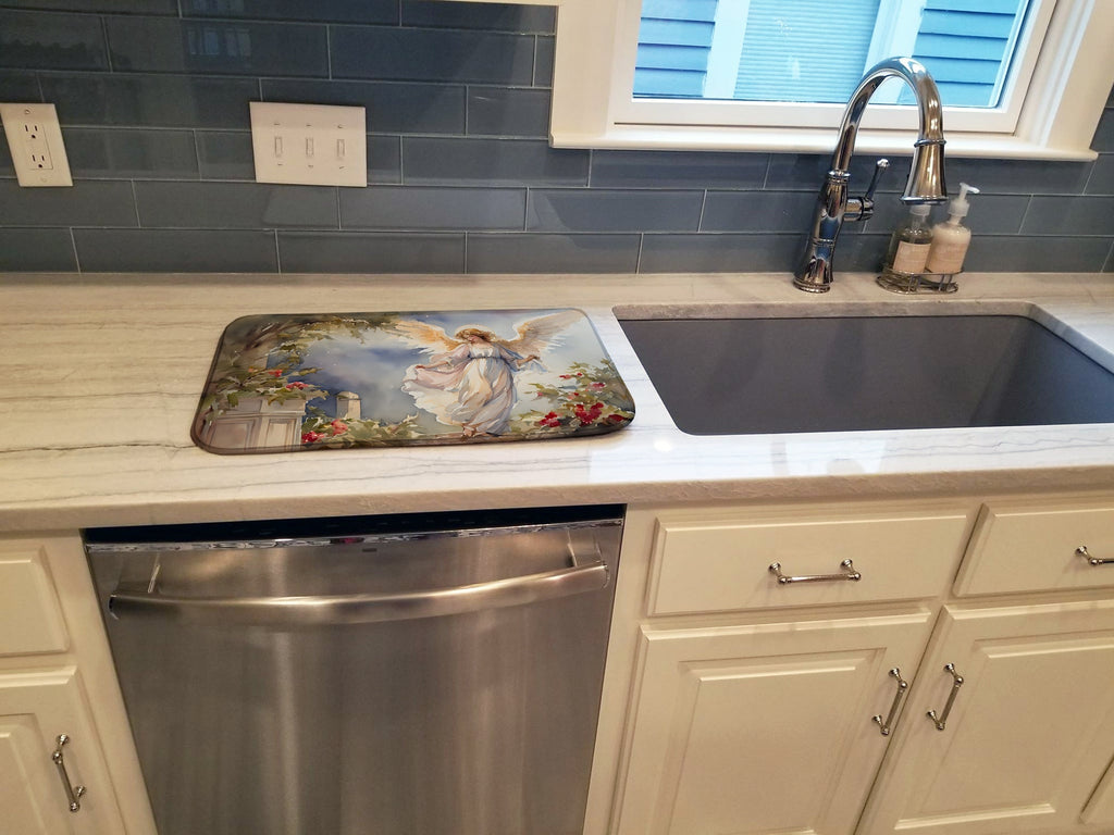 Heavenly Angel Garden Scene Watercolor Dish Drying Mat Absorbent Dish Drying Mat Pad for Kitchen Counter Dish Drainer Mat for Countertop, 14 x 21", Multicolor