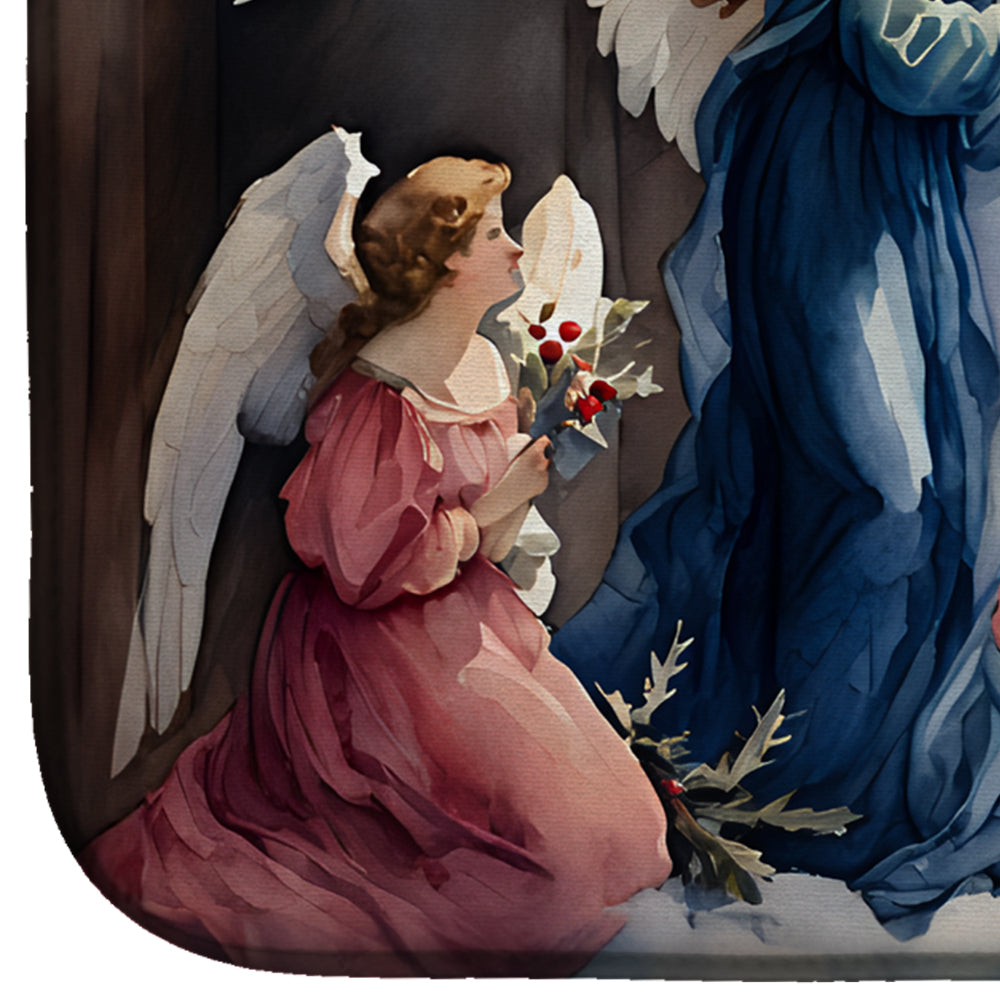 Christmas Angels Gathering Nativity Style Watercolor Dish Drying Mat Absorbent Dish Drying Mat Pad for Kitchen Counter Dish Drainer Mat for Countertop, 14 x 21", Multicolor