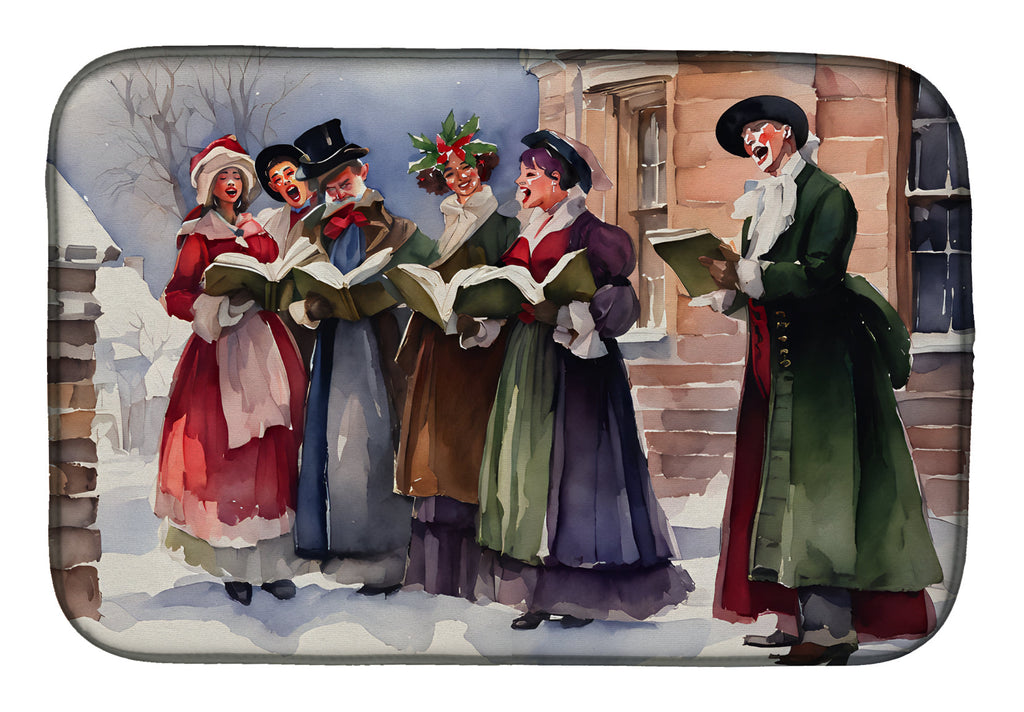 Victorian Christmas Carolers Singing Dish Drying Mat Absorbent Dish Drying Mat Pad for Kitchen Counter Dish Drainer Mat for Countertop, 14 x 21", Multicolor