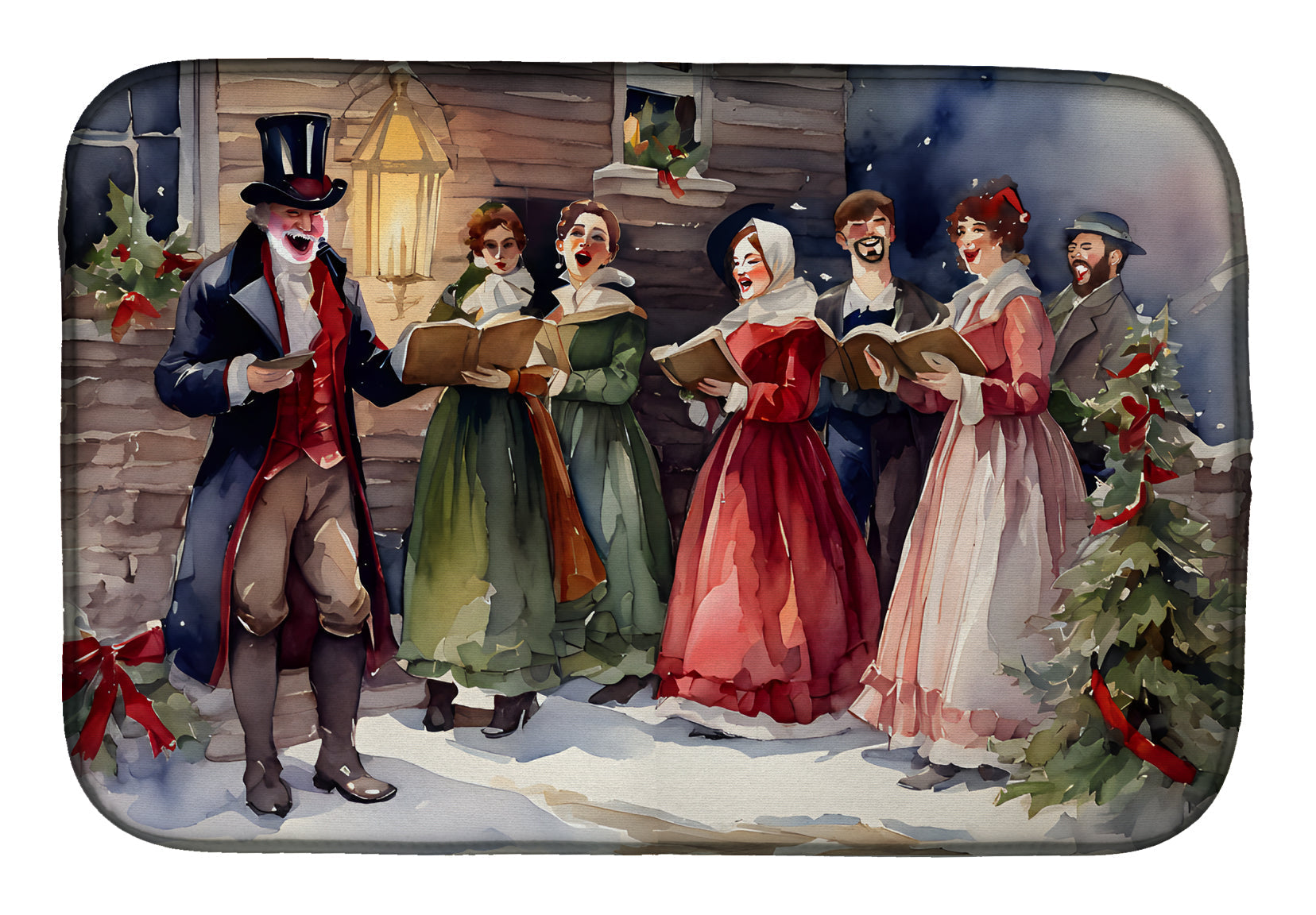Victorian Christmas Carolers Group Holiday Scene Dish Drying Mat Absorbent Dish Drying Mat Pad for Kitchen Counter Dish Drainer Mat for Countertop, 14 x 21", Multicolor