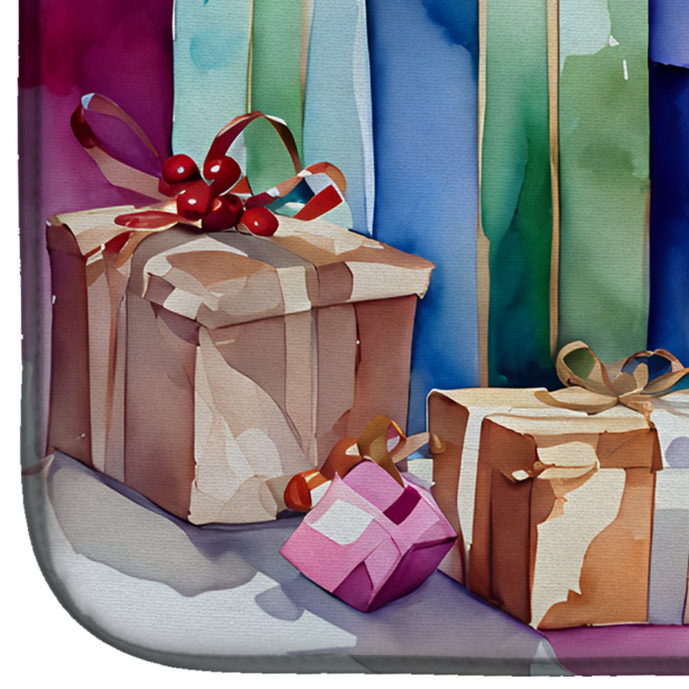 Colorful Christmas Gift Boxes Watercolor Dish Drying Mat Absorbent Dish Drying Mat Pad for Kitchen Counter Dish Drainer Mat for Countertop, 14 x 21", Multicolor