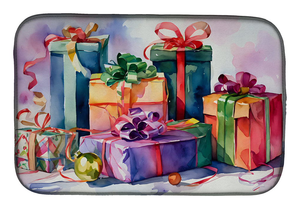 Christmas Presents Stacked Colorful Watercolor Dish Drying Mat Absorbent Dish Drying Mat Pad for Kitchen Counter Dish Drainer Mat for Countertop, 14 x 21", Multicolor