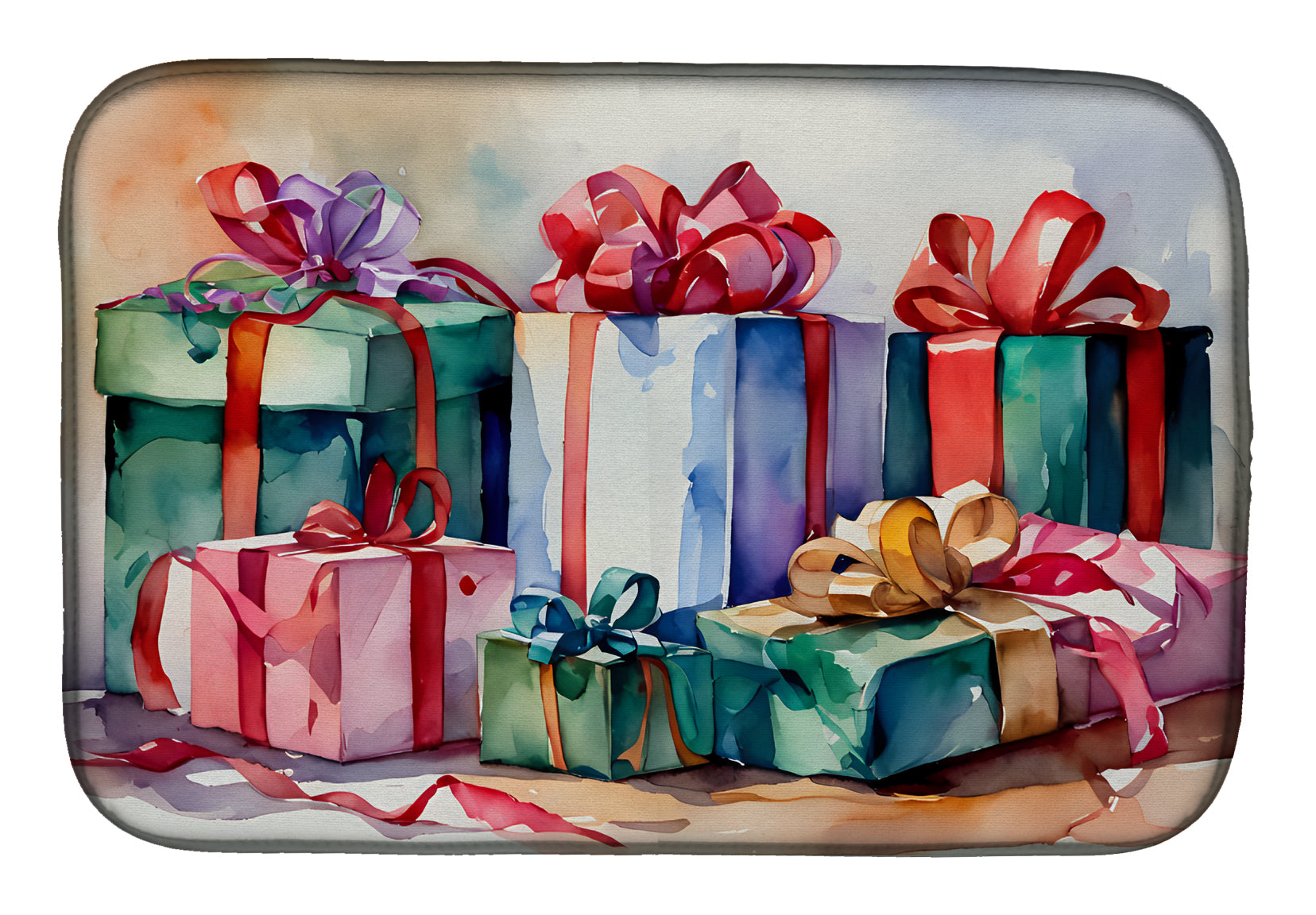 Wrapped Christmas Gifts with Ribbon Dish Drying Mat Absorbent Dish Drying Mat Pad for Kitchen Counter Dish Drainer Mat for Countertop, 14 x 21", Multicolor