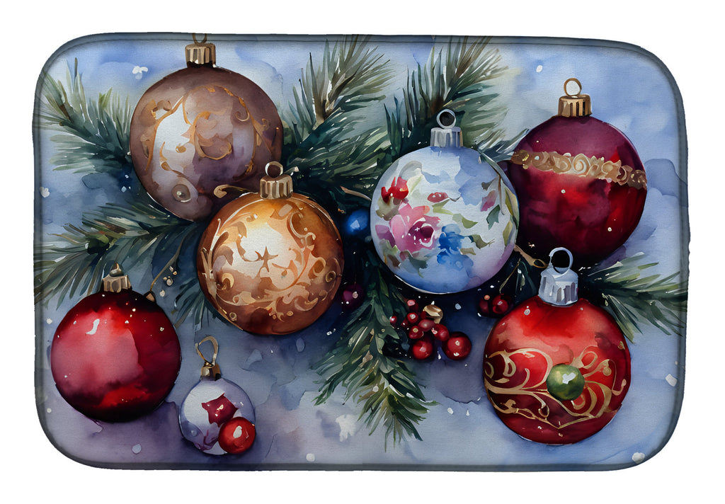 Christmas Ornaments with Pine Branch Dish Drying Mat Absorbent Dish Drying Mat Pad for Kitchen Counter Dish Drainer Mat for Countertop, 14 x 21", Multicolor