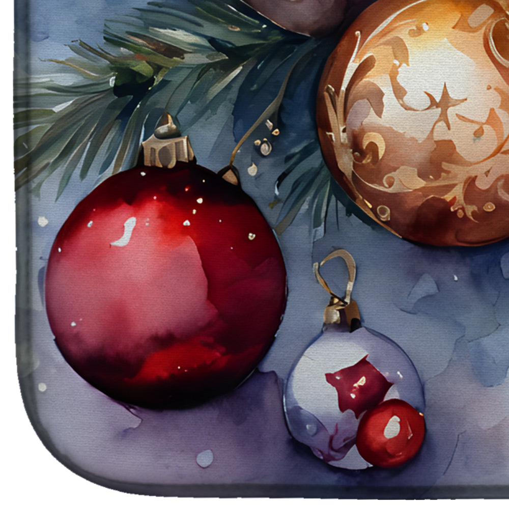 Christmas Ornaments with Pine Branch Dish Drying Mat Absorbent Dish Drying Mat Pad for Kitchen Counter Dish Drainer Mat for Countertop, 14 x 21", Multicolor