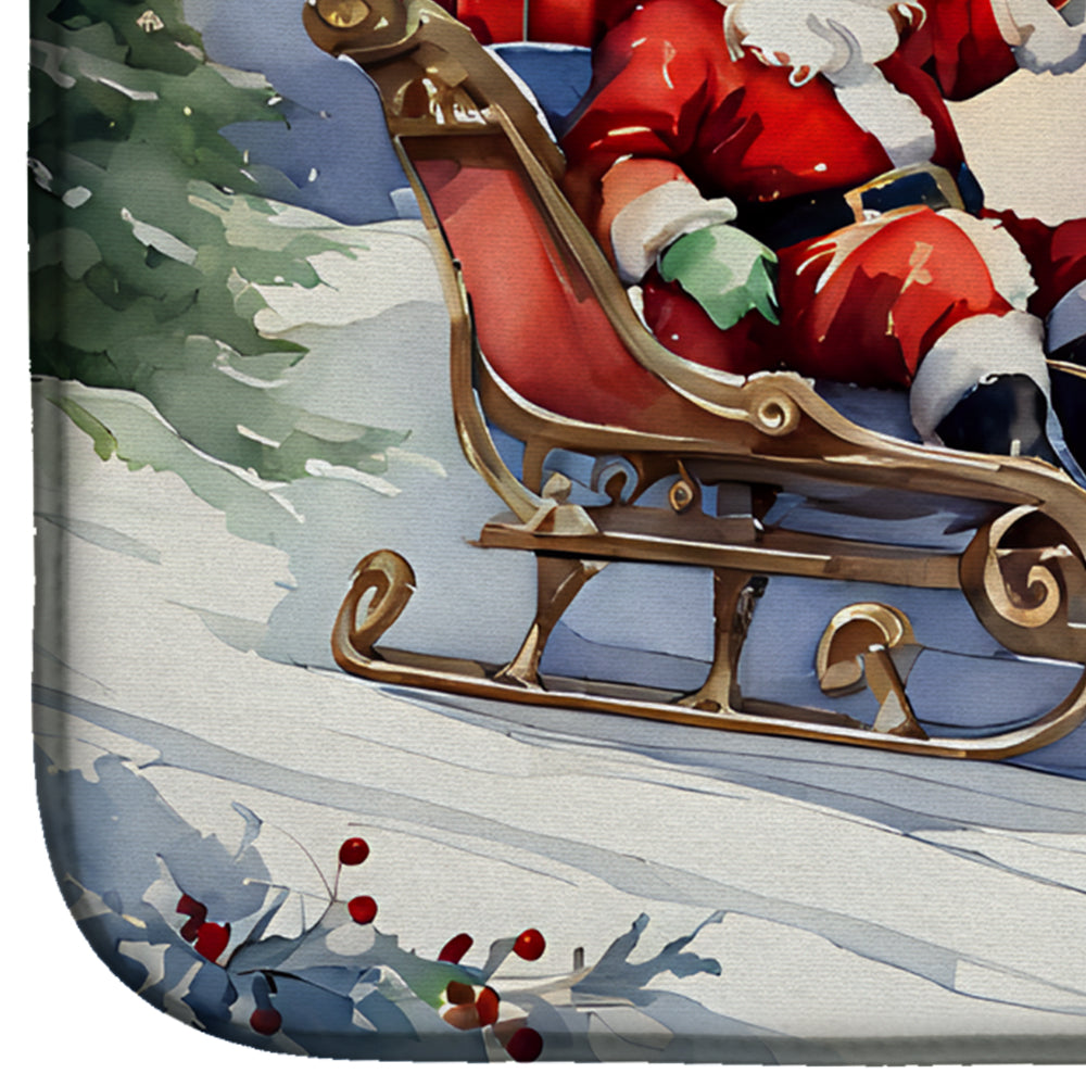 Santa Sleigh with Reindeer Christmas Watercolor Dish Drying Mat Absorbent Dish Drying Mat Pad for Kitchen Counter Dish Drainer Mat for Countertop, 14 x 21", Multicolor