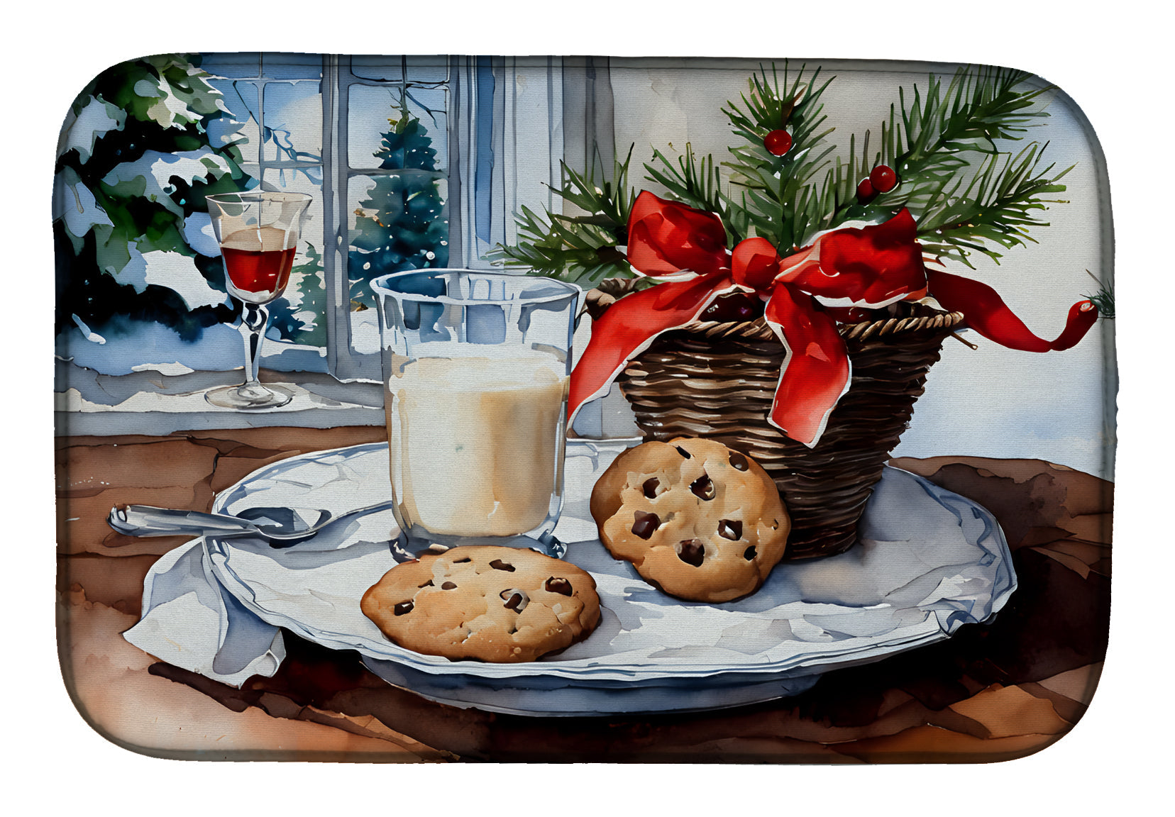 Christmas Cookies and Milk for Santa Dish Drying Mat Absorbent Dish Drying Mat Pad for Kitchen Counter Dish Drainer Mat for Countertop, 14 x 21", Multicolor