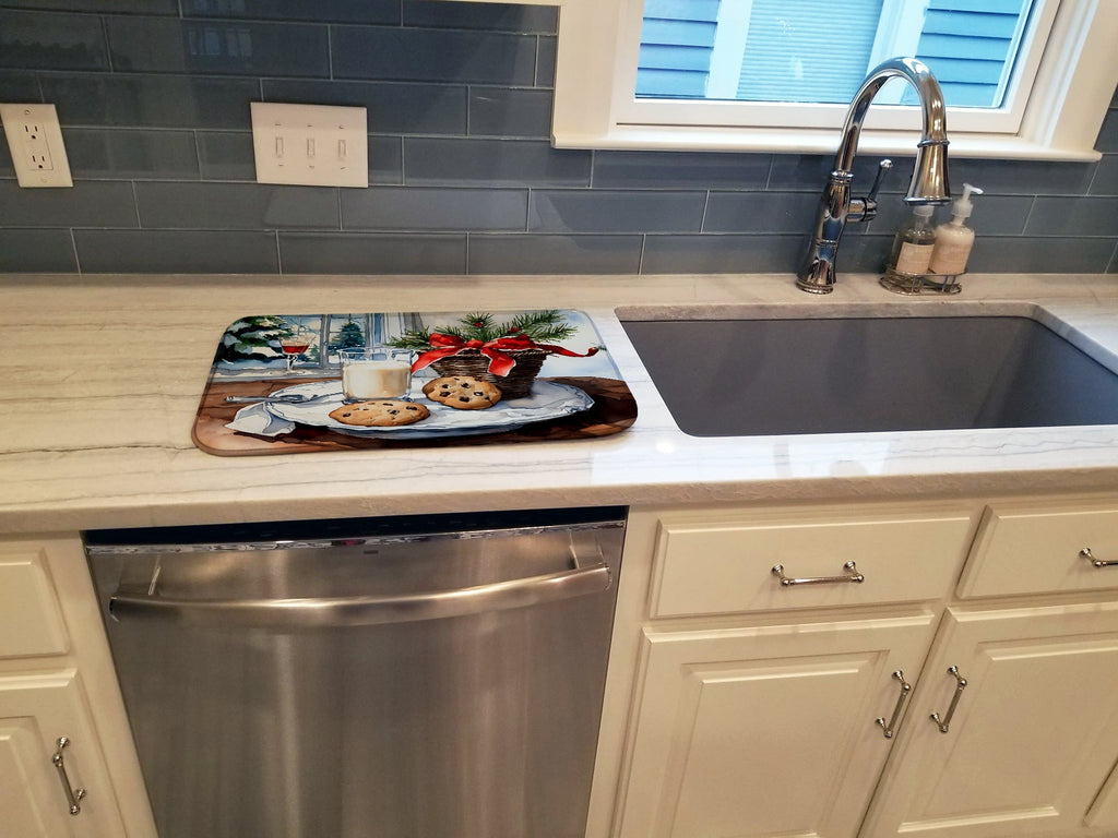 Christmas Cookies and Milk for Santa Dish Drying Mat Absorbent Dish Drying Mat Pad for Kitchen Counter Dish Drainer Mat for Countertop, 14 x 21", Multicolor