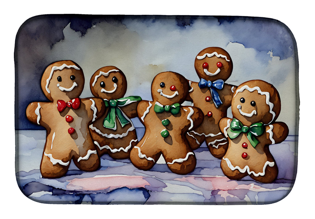 Gingerbread Cookie Family Christmas Dish Drying Mat Absorbent Dish Drying Mat Pad for Kitchen Counter Dish Drainer Mat for Countertop, 14 x 21", Multicolor