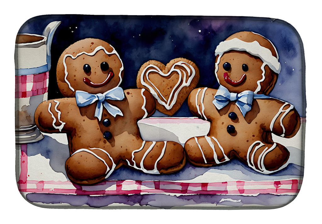 Gingerbread Couple Christmas Cookies Dish Drying Mat Absorbent Dish Drying Mat Pad for Kitchen Counter Dish Drainer Mat for Countertop, 14 x 21", Multicolor