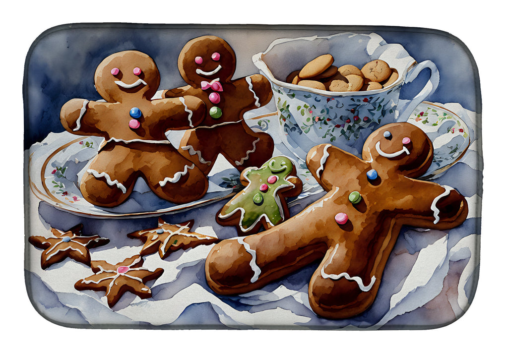 Gingerbread Cookies and Tea Christmas Watercolor Dish Drying Mat Absorbent Dish Drying Mat Pad for Kitchen Counter Dish Drainer Mat for Countertop, 14 x 21", Multicolor