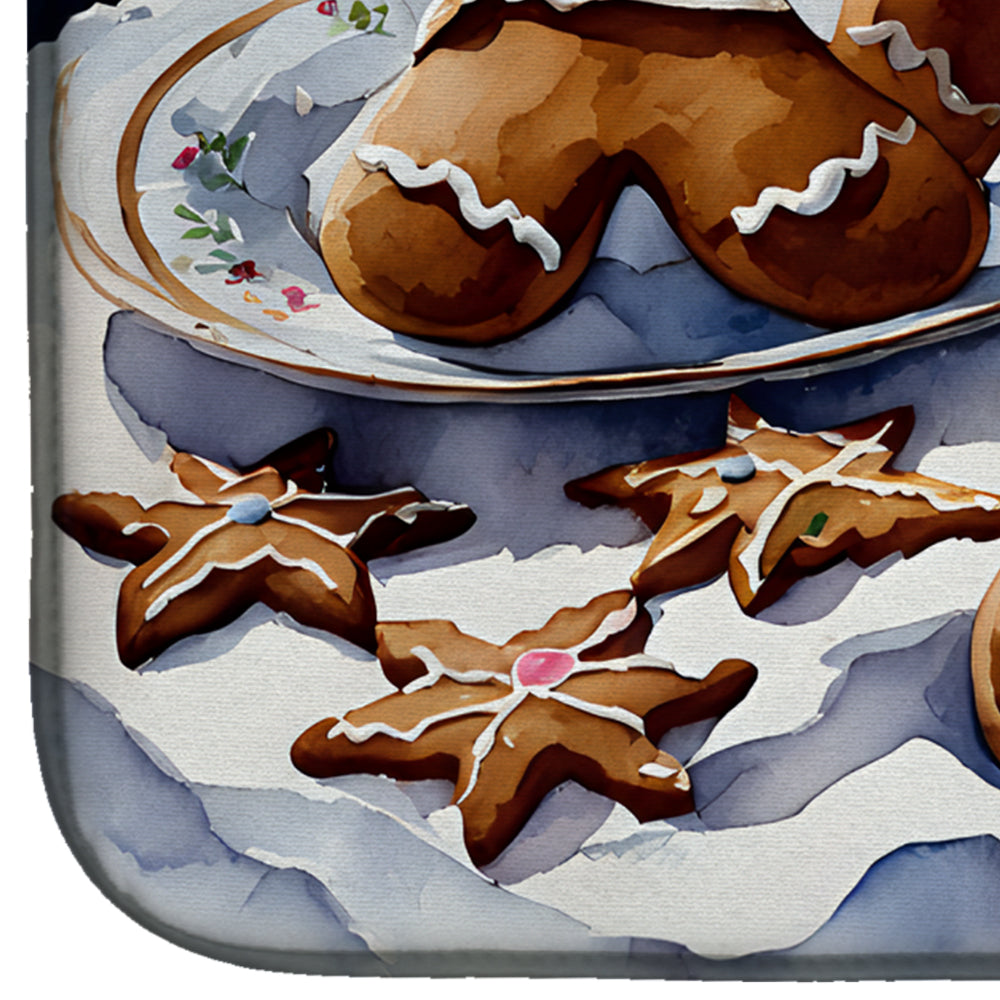 Gingerbread Cookies and Tea Christmas Watercolor Dish Drying Mat Absorbent Dish Drying Mat Pad for Kitchen Counter Dish Drainer Mat for Countertop, 14 x 21", Multicolor