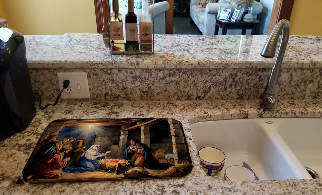 Nativity Scene Christmas Birth of Jesus Watercolor Dish Drying Mat Absorbent Dish Drying Mat Pad for Kitchen Counter Dish Drainer Mat for Countertop, 14 x 21", Multicolor