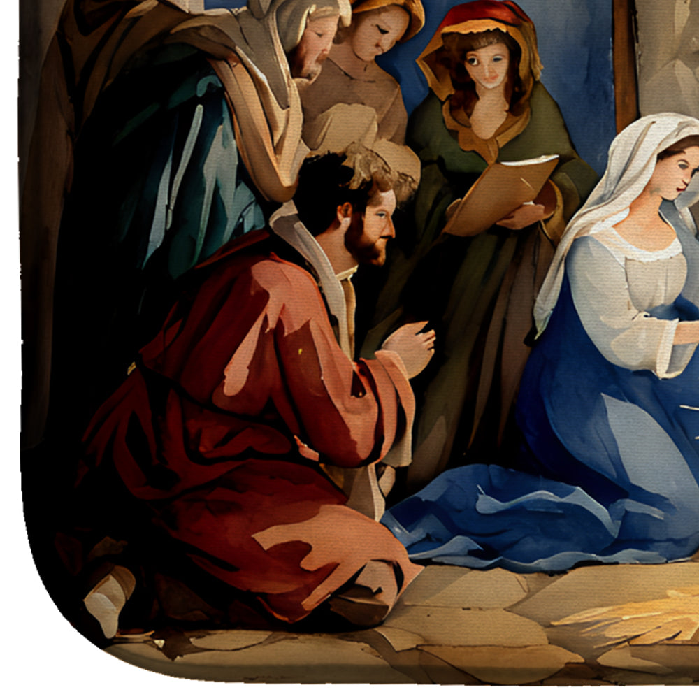 Nativity Scene Christmas Birth of Jesus Watercolor Dish Drying Mat Absorbent Dish Drying Mat Pad for Kitchen Counter Dish Drainer Mat for Countertop, 14 x 21", Multicolor
