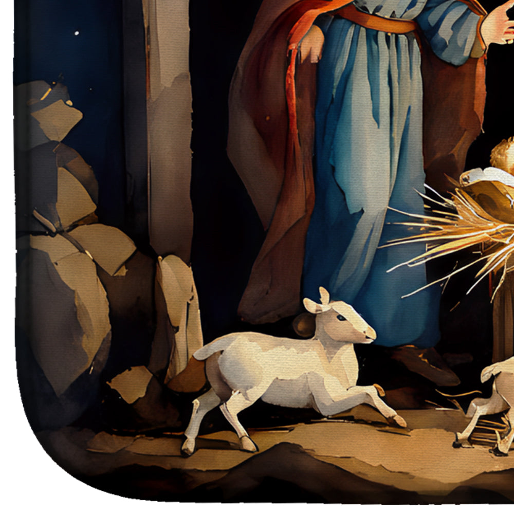 Christmas Nativity Stable Scene Baby Jesus Watercolor Dish Drying Mat Absorbent Dish Drying Mat Pad for Kitchen Counter Dish Drainer Mat for Countertop, 14 x 21", Multicolor