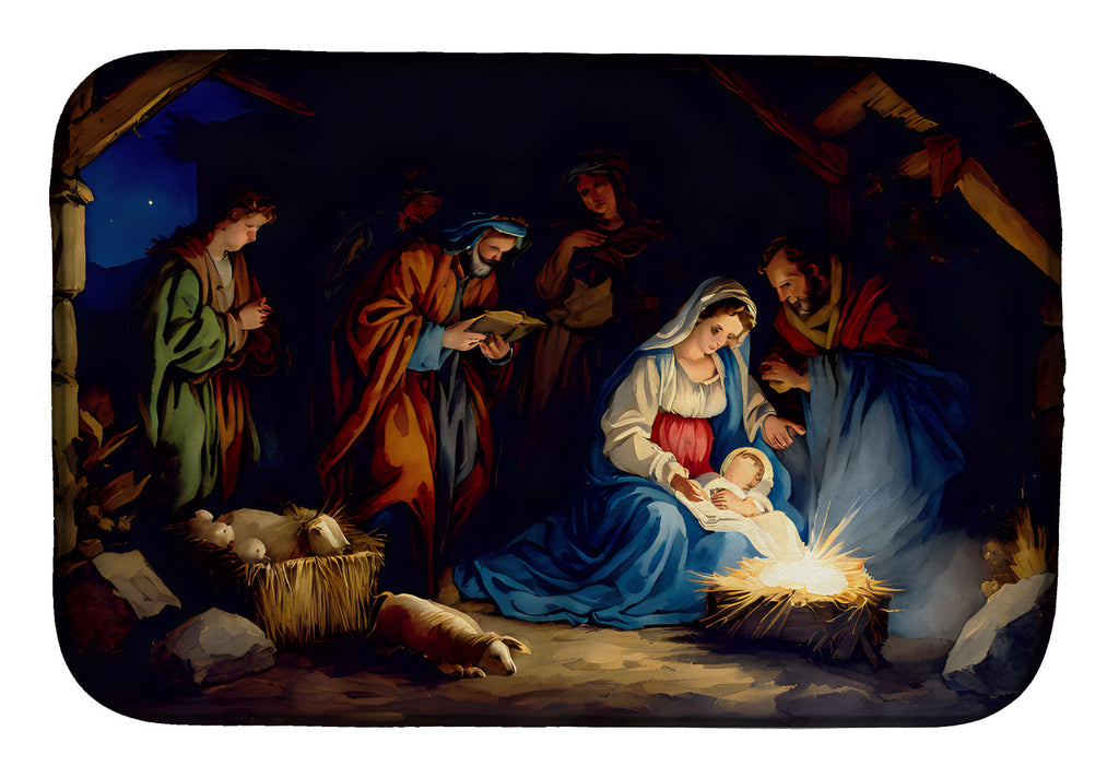 Christmas Nativity Night Scene Baby Jesus Manger Dish Drying Mat Absorbent Dish Drying Mat Pad for Kitchen Counter Dish Drainer Mat for Countertop, 14 x 21", Multicolor