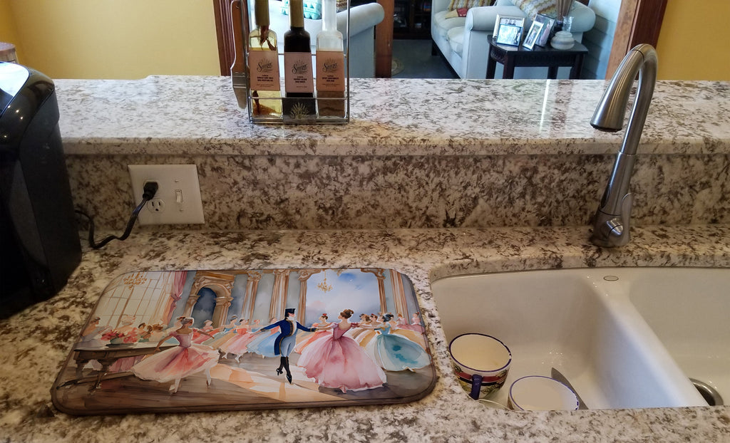 Christmas Nutcracker Ballet Dancers Performance Elegant Dish Drying Mat Absorbent Dish Drying Mat Pad for Kitchen Counter Dish Drainer Mat for Countertop, 14 x 21", Multicolor