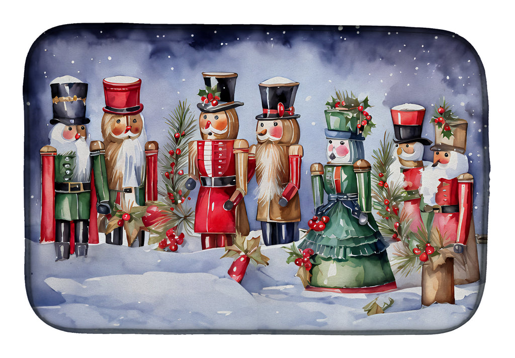 Christmas Nutcracker Soldiers Winter Scene Watercolor Dish Drying Mat Absorbent Dish Drying Mat Pad for Kitchen Counter Dish Drainer Mat for Countertop, 14 x 21", Multicolor
