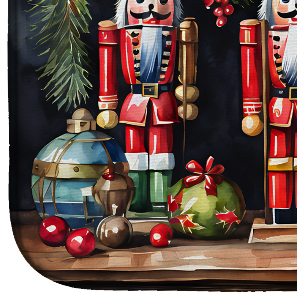 Nutcracker Soldiers with Wreath Christmas Watercolor Dish Drying Mat Absorbent Dish Drying Mat Pad for Kitchen Counter Dish Drainer Mat for Countertop, 14 x 21", Multicolor