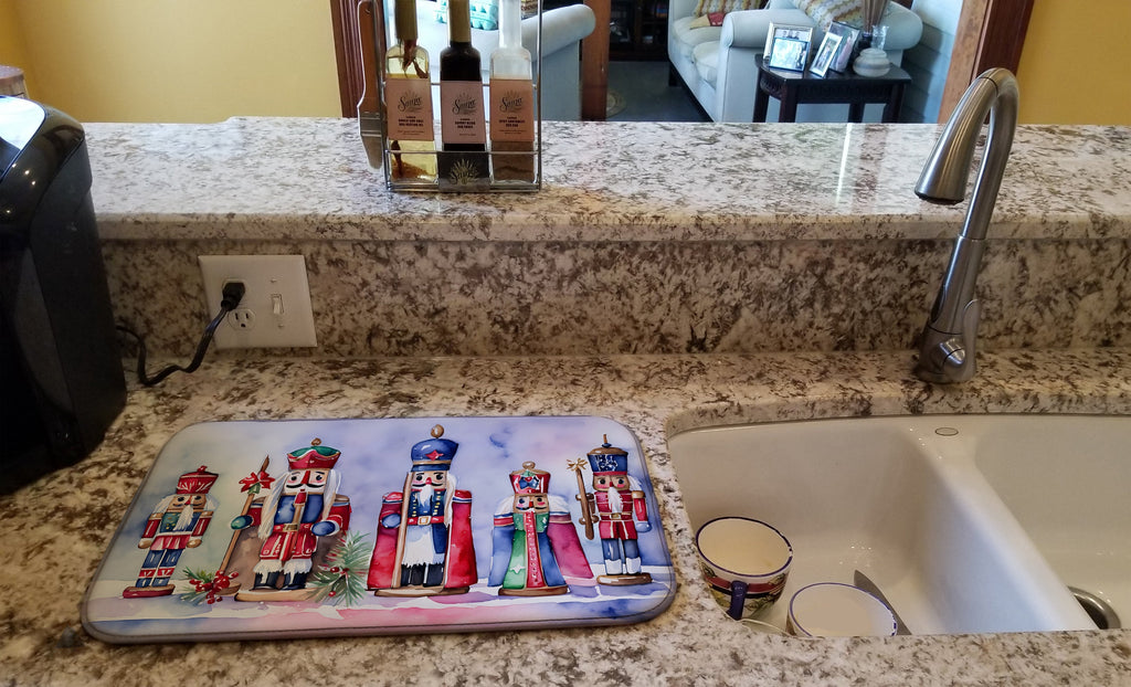 Colorful Nutcracker Soldiers Collection Watercolor Dish Drying Mat Absorbent Dish Drying Mat Pad for Kitchen Counter Dish Drainer Mat for Countertop, 14 x 21", Multicolor