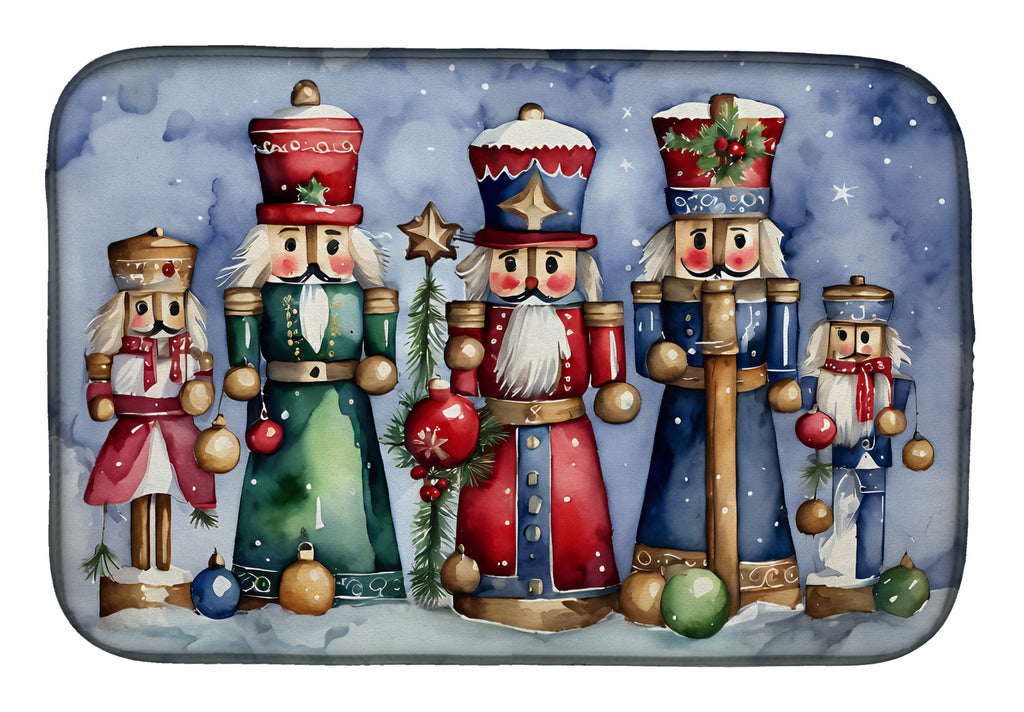Nutcracker Soldiers Festive Display Watercolor Dish Drying Mat Absorbent Dish Drying Mat Pad for Kitchen Counter Dish Drainer Mat for Countertop, 14 x 21", Multicolor