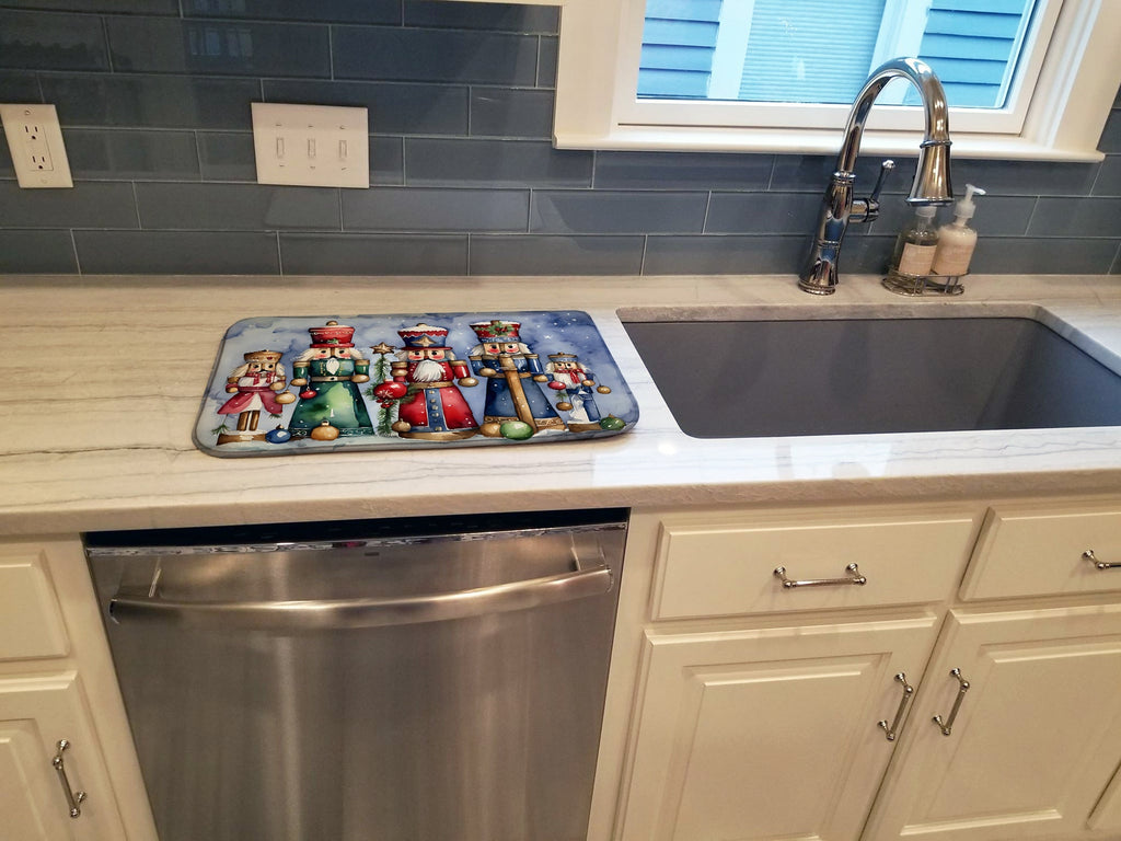 Nutcracker Soldiers Festive Display Watercolor Dish Drying Mat Absorbent Dish Drying Mat Pad for Kitchen Counter Dish Drainer Mat for Countertop, 14 x 21", Multicolor