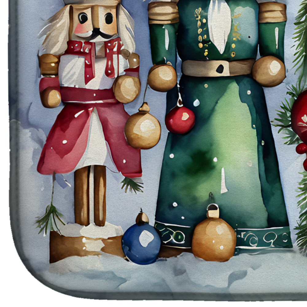 Nutcracker Soldiers Festive Display Watercolor Dish Drying Mat Absorbent Dish Drying Mat Pad for Kitchen Counter Dish Drainer Mat for Countertop, 14 x 21", Multicolor