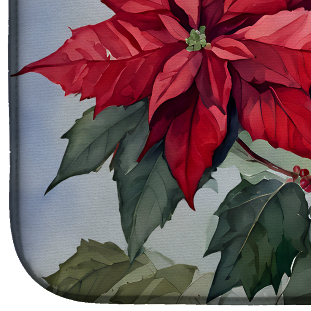 Poinsettia Christmas Flower Watercolor Dish Drying Mat Absorbent Dish Drying Mat Pad for Kitchen Counter Dish Drainer Mat for Countertop, 14 x 21", Multicolor