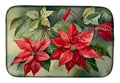 Poinsettia Plant Botanical Christmas Watercolor Dish Drying Mat Absorbent Dish Drying Mat Pad for Kitchen Counter Dish Drainer Mat for Countertop, 14 x 21", Multicolor