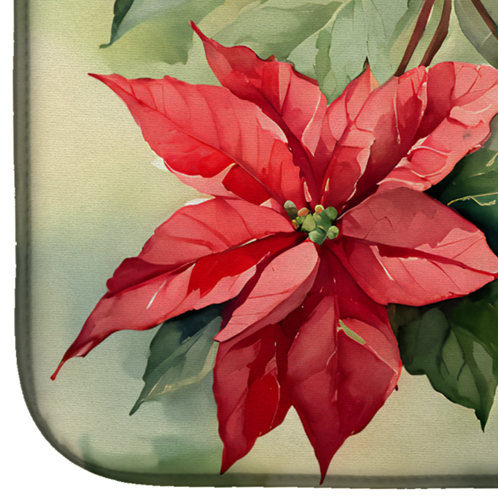 Poinsettia Plant Botanical Christmas Watercolor Dish Drying Mat Absorbent Dish Drying Mat Pad for Kitchen Counter Dish Drainer Mat for Countertop, 14 x 21", Multicolor