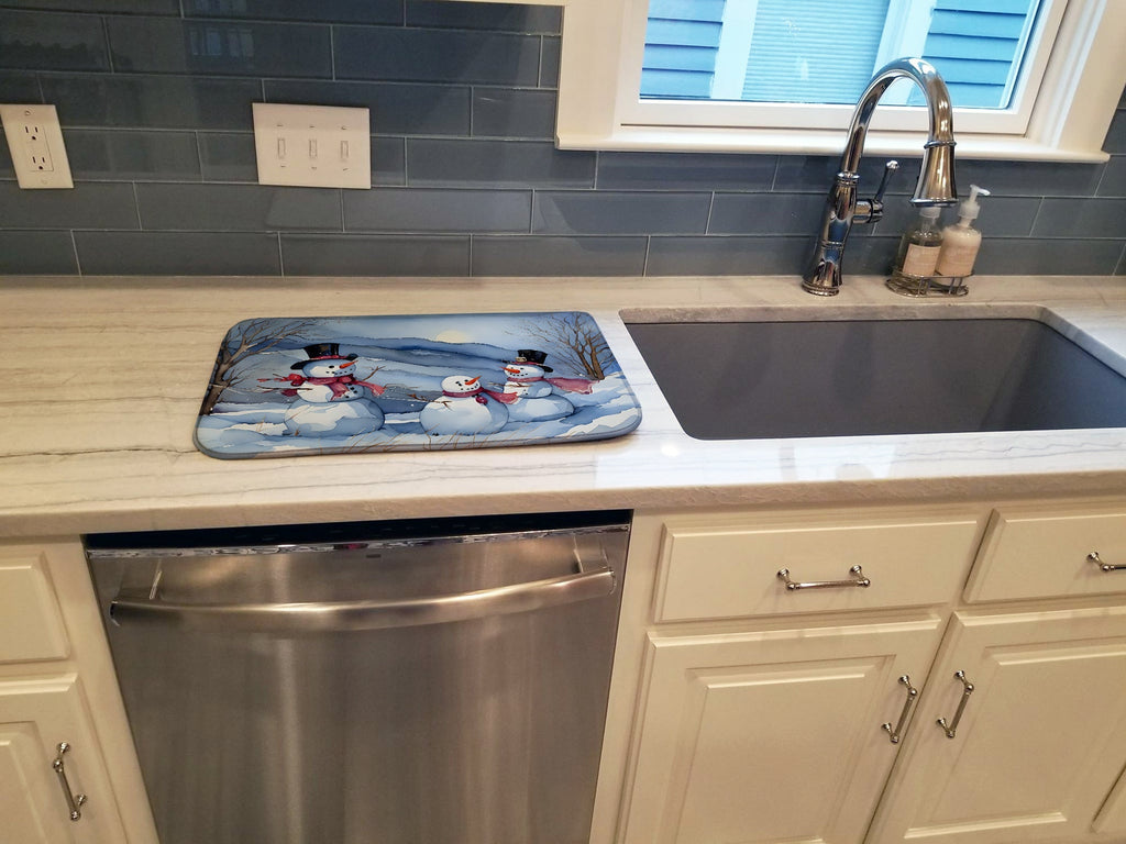 Christmas Snowman Family Winter Landscape Watercolor Dish Drying Mat Absorbent Dish Drying Mat Pad for Kitchen Counter Dish Drainer Mat for Countertop, 14 x 21", Multicolor