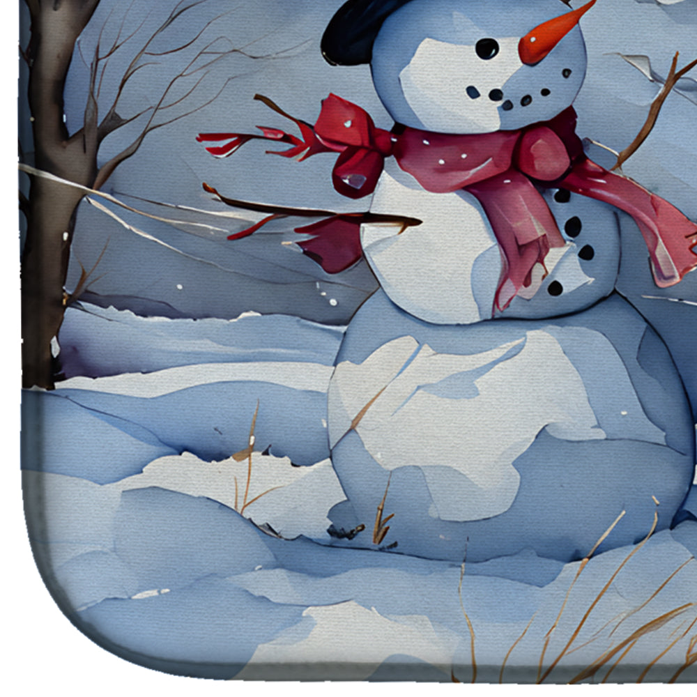 Christmas Snowman Family Winter Landscape Watercolor Dish Drying Mat Absorbent Dish Drying Mat Pad for Kitchen Counter Dish Drainer Mat for Countertop, 14 x 21", Multicolor