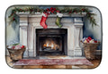 Christmas Fireplace Mantel Holiday Watercolor Dish Drying Mat Absorbent Dish Drying Mat Pad for Kitchen Counter Dish Drainer Mat for Countertop, 14 x 21", Multicolor
