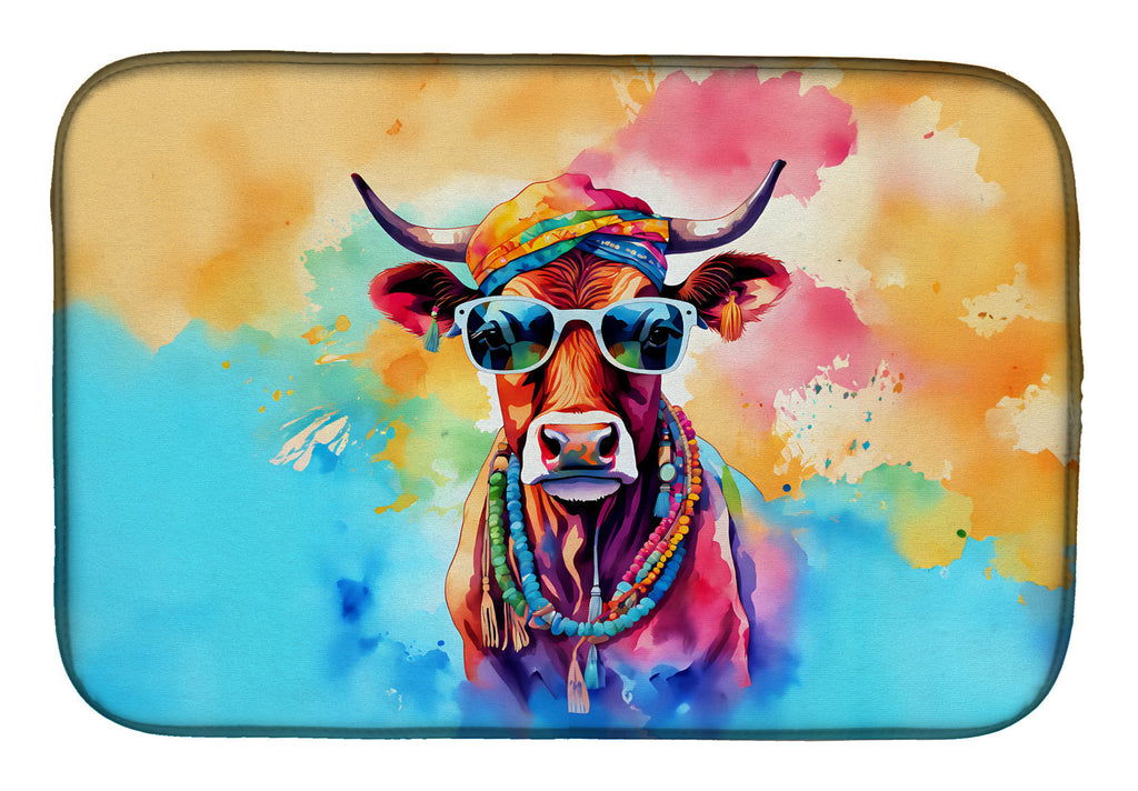 Hippie Animal Cow Dish Drying Mat Absorbent Dish Drying Mat Pad for Kitchen Counter Dish Drainer Mat for Countertop, 14 x 21", Multicolor