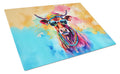 Hippie Animal Cow Cutting Board Tempered Glass Kitchen Cutting Surface, Heat Resistant Chopping, Non-Slip Feet, Food Prep & Serving