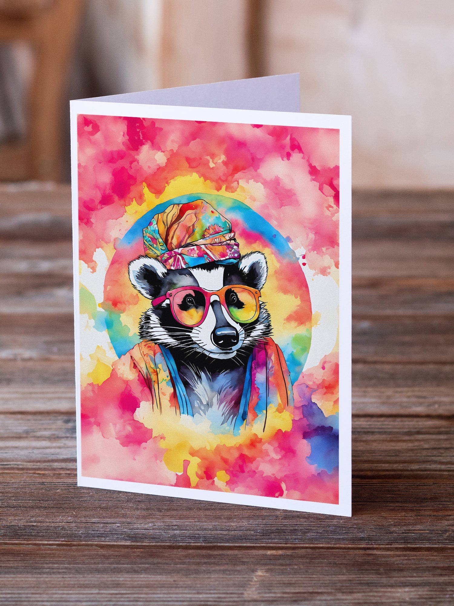 Hippie Animal Badger Greeting Cards Pack of 8 Blank Cards with Envelopes Whimsical A7 Size 5x7